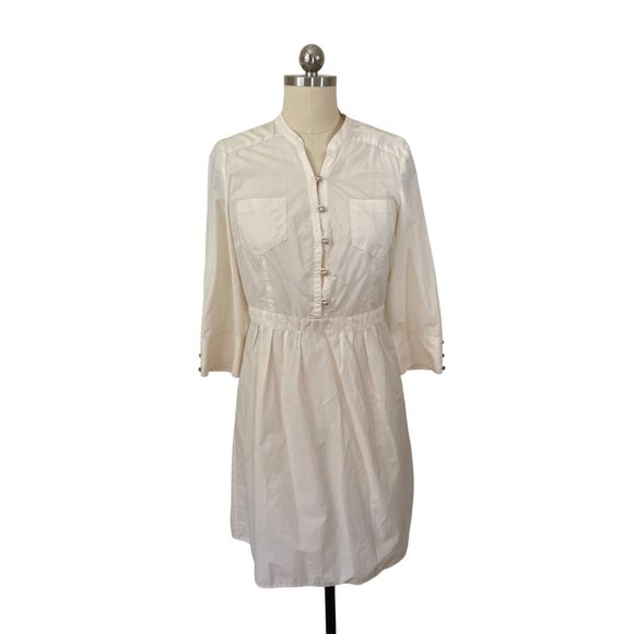 Parameter Dresses & Skirts - Parameter Womens Dress 6 Ivory Cotton Minimalist Mod Knee Length Buttons